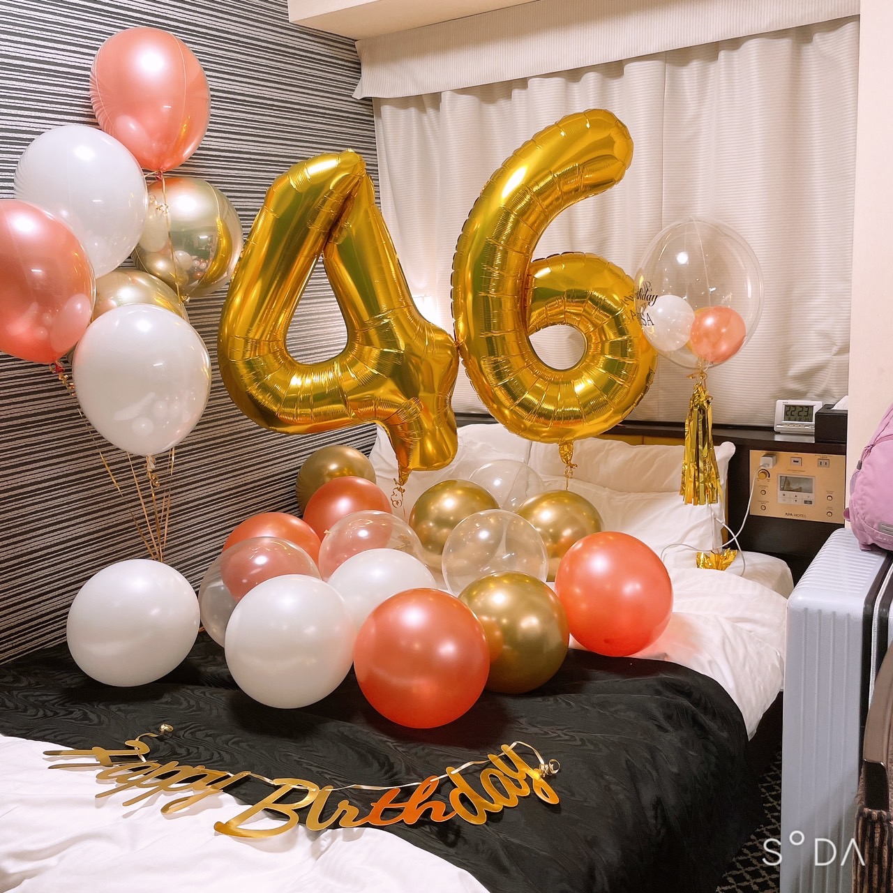 アパホテル〈なんば駅東〉でのゴールドの46歳誕生日サプライズ飾り付け