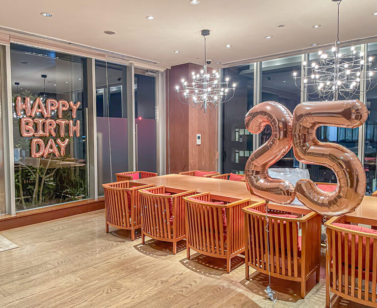 东京家中玫瑰金气球25岁生日惊喜装饰
