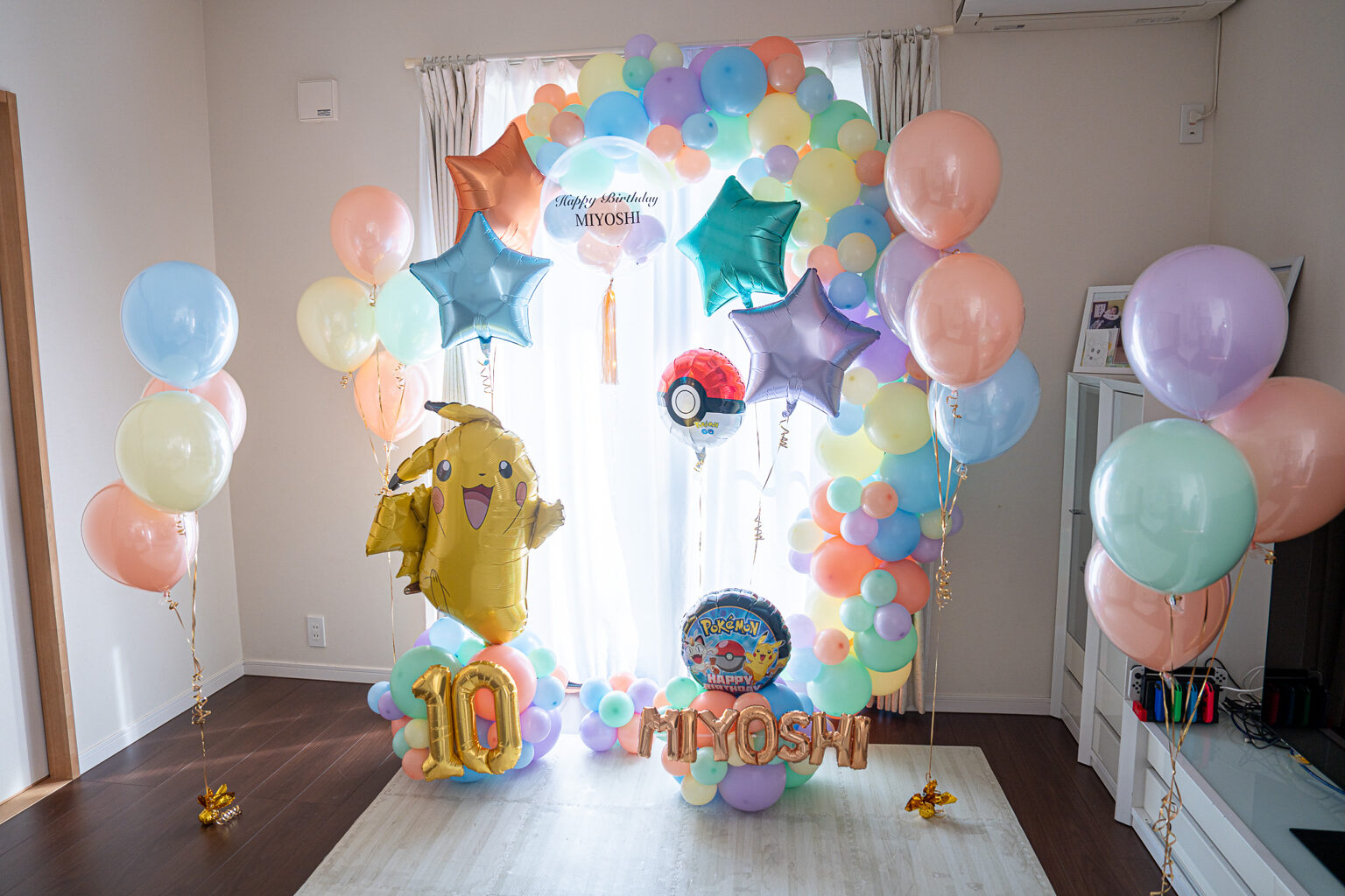 千葉の自宅でのポケモンテーマ パステルバルーンの誕生日飾り付け