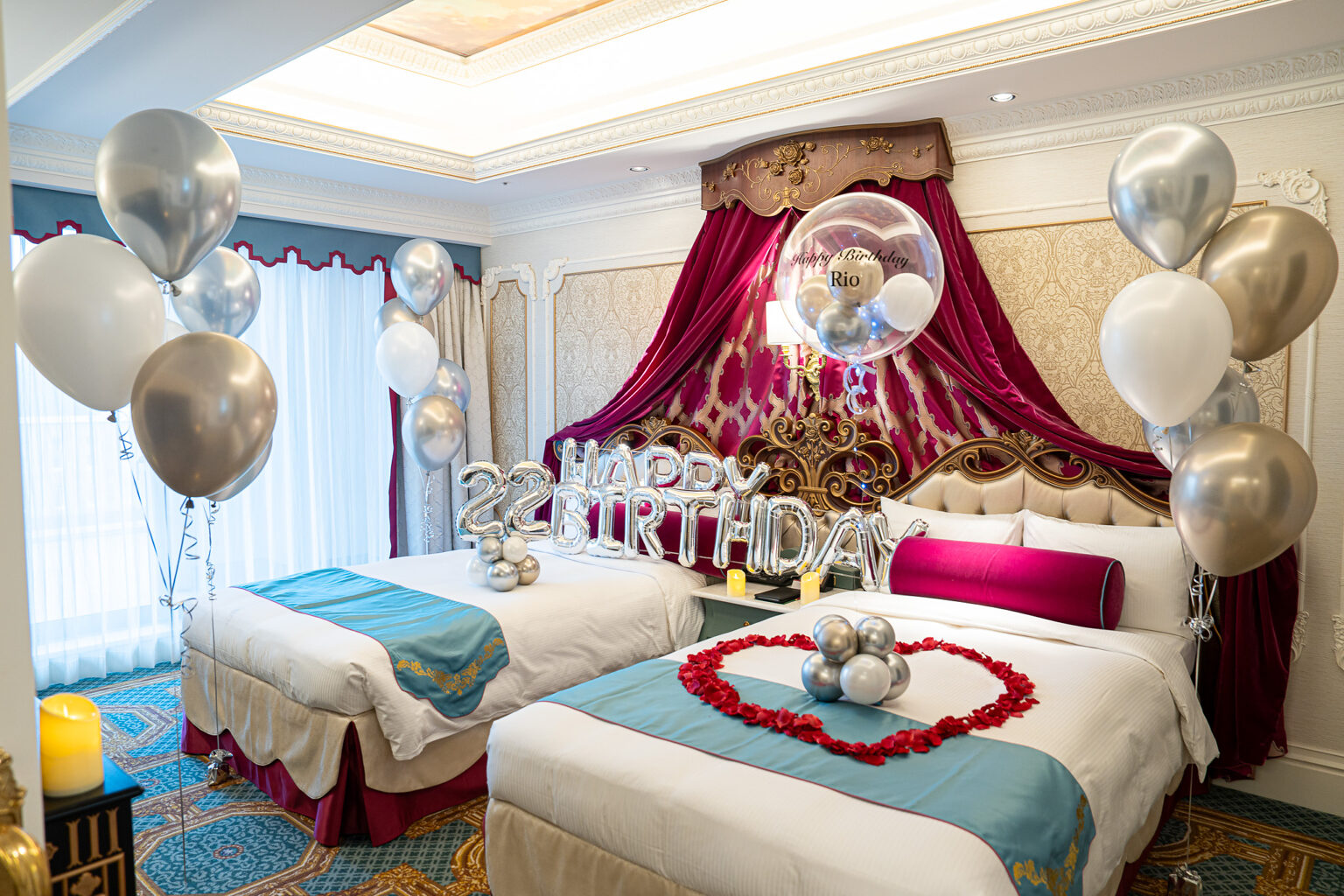 22nd Birthday Silver Balloon Decorations at Tokyo DisneySea Fantasy Springs Hotel