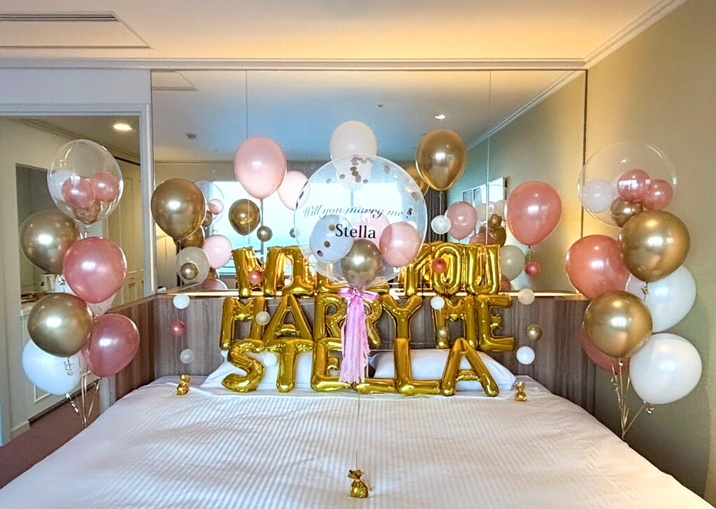 Hotel New Akao的求婚驚喜 粉色與金色氣球裝飾