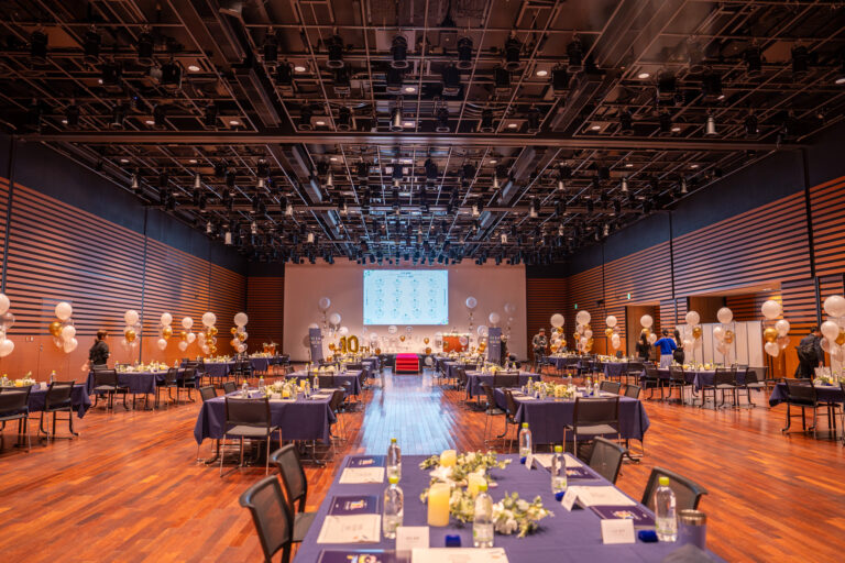Gold & White Balloon Decoration for a 10th Anniversary Corporate Party at EBiS303