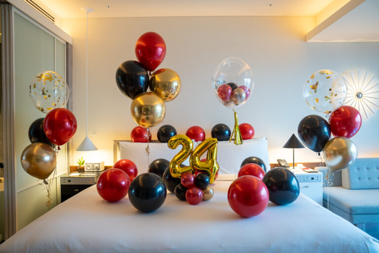 24th Birthday Surprise Decoration at W Osaka - Luxury Red, Black, and Gold Balloon Decor
