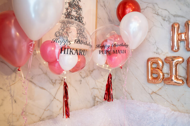 Birthday surprise decorations at IPC Lounge, pink & rose gold balloon decorations