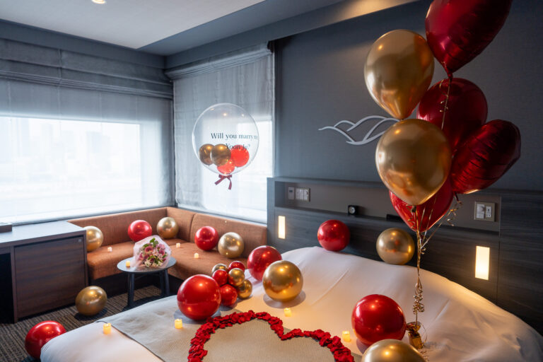 Red and Gold Surprise Proposal Decorations at La Vista Tokyo Bay