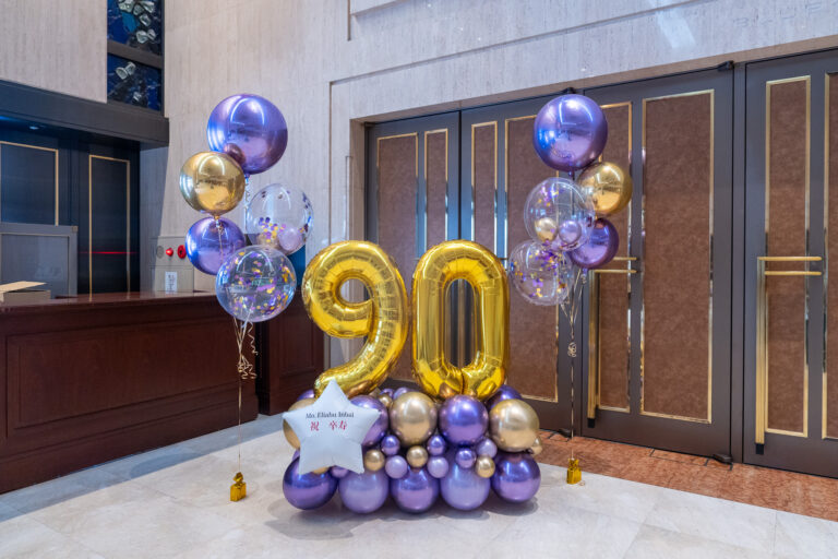 Balloon decoration for 90th birthday celebration at Suntory Hall