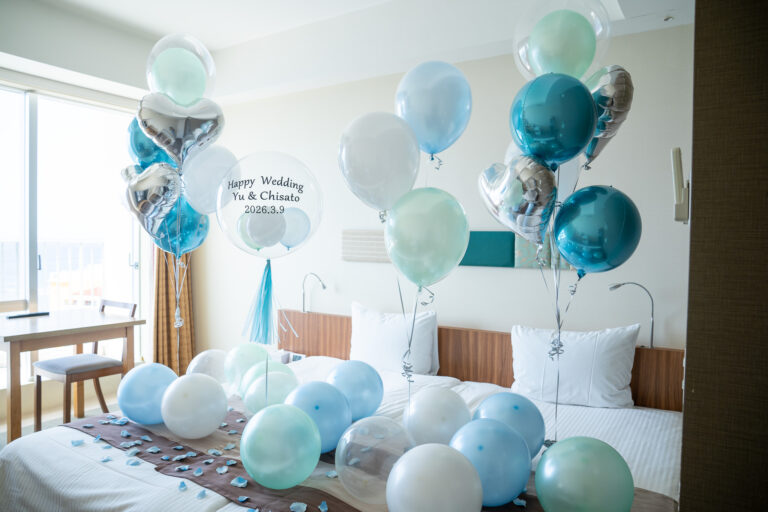 Wedding celebration balloon decoration at The Beach Tower Okinawa