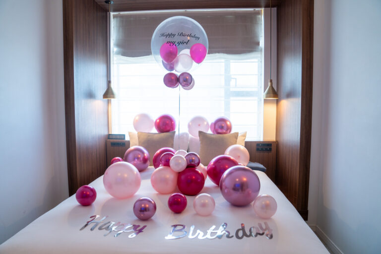 Pink & Purple Balloon Surprise Birthday Decoration at HAMACHO HOTEL
