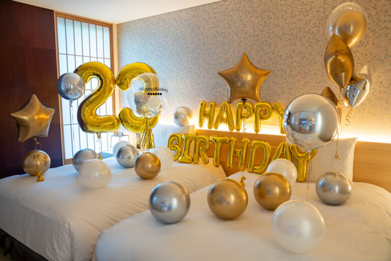 ふふ京都での20歳の誕生日をゴールド&シルバーのバルーン装飾でサプライズ