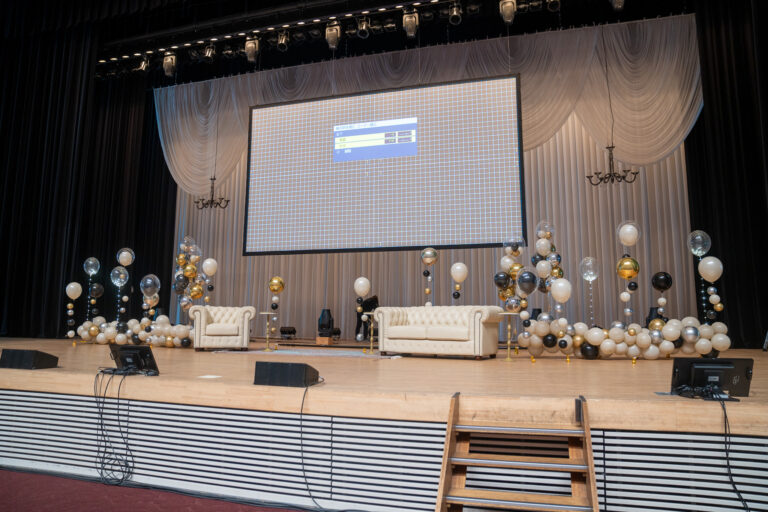 Birthday Balloon Decoration at Sonic City | Elegant Gold & Silver Stage Decoration