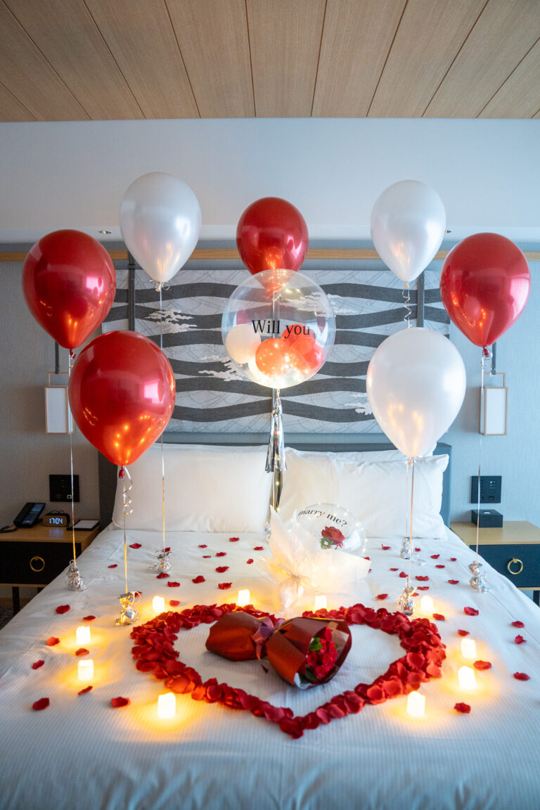 Red and White Balloon Decoration Proposal Surprise at Hilton Kyoto