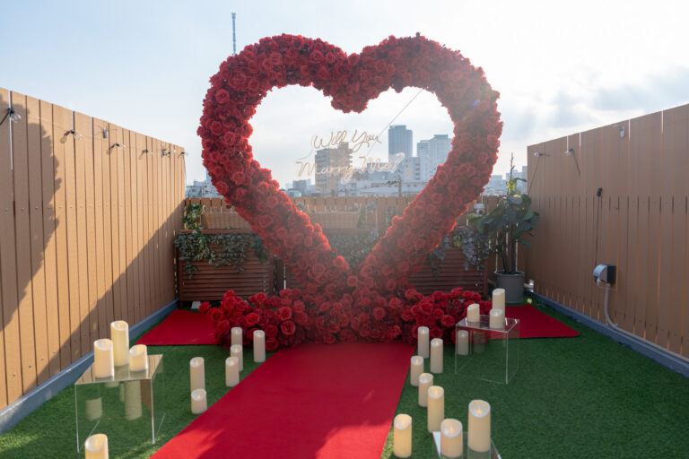Surprise Proposal with Red Heart Balloon Decorations at Eden House Skytree & Skygarden