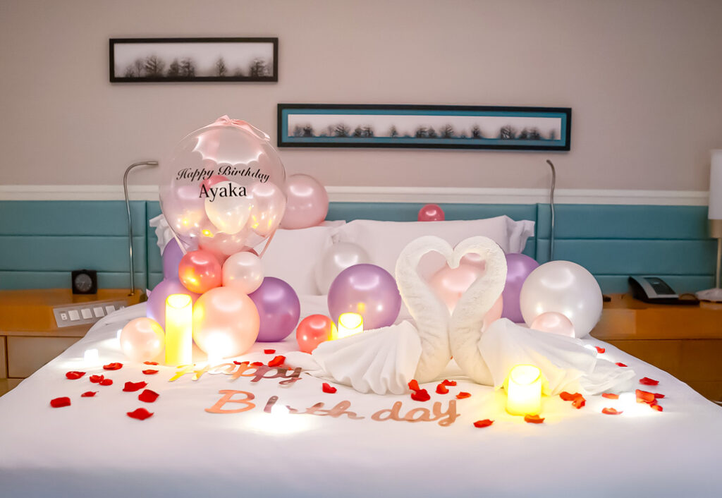Clear balloon with ribbon and light decoration