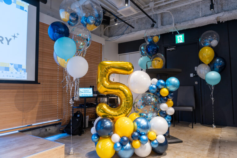 グレイドパーク秋葉原での5周年記念 ゴールド&ブルーバルーン装飾