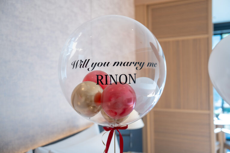 Surprise Proposal Decoration at ROKU KYOTO: Red and Gold Balloon Styling