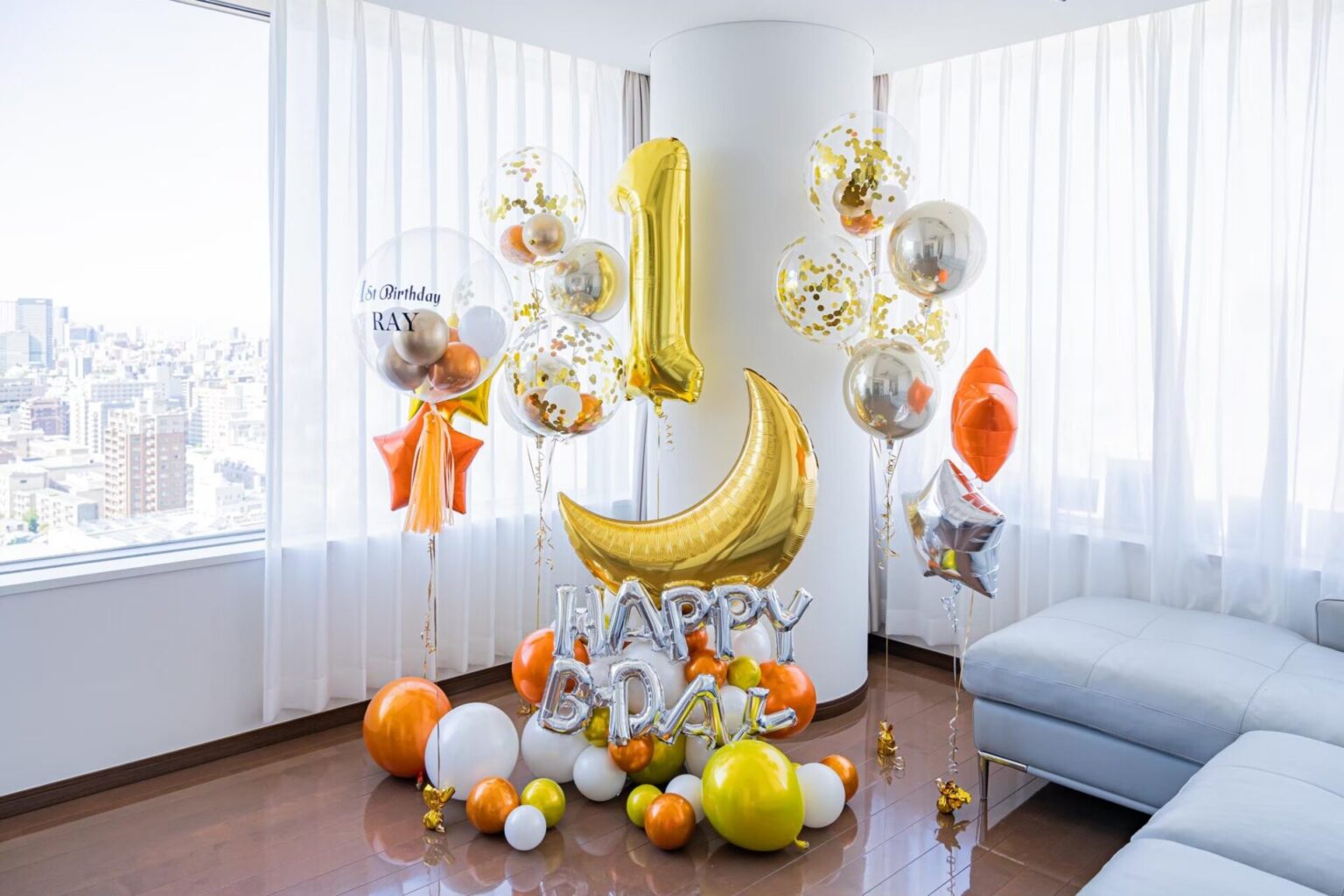 自宅で子供の1歳の誕生日お祝いバルーン装飾