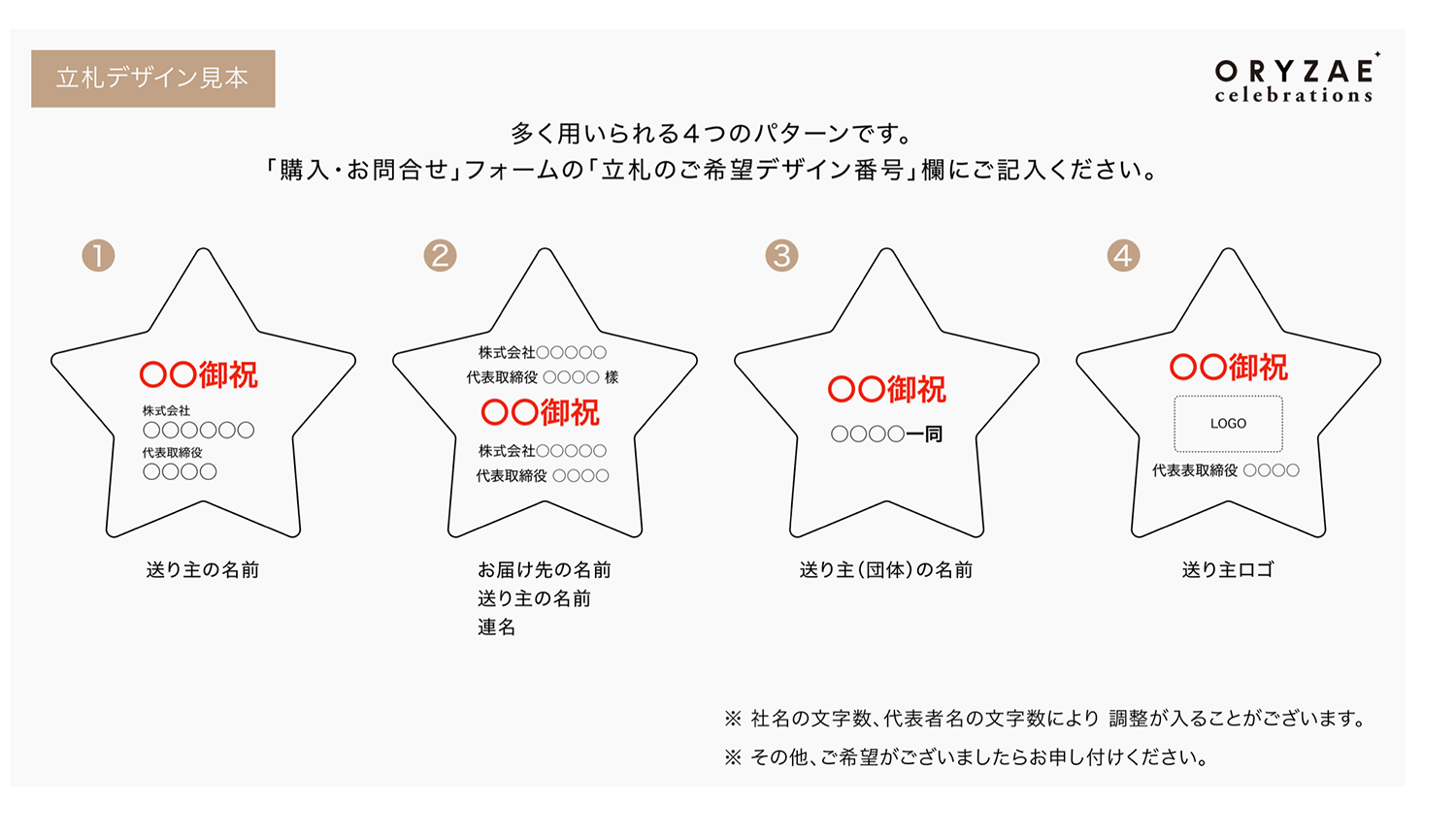 立札の希望デザイン番号